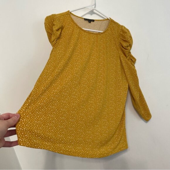 ADRIANNA PAPELL Caterpillar Sleeve 3/4 Sleeve Top Mustard Golden Yellow Printed - Picture 9 of 14